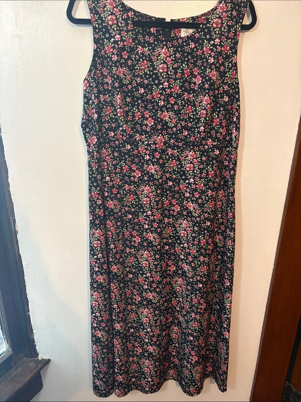 Sleeveless Black Floral Maxi Dress with Pink Flowers - Picture 2 of 7
